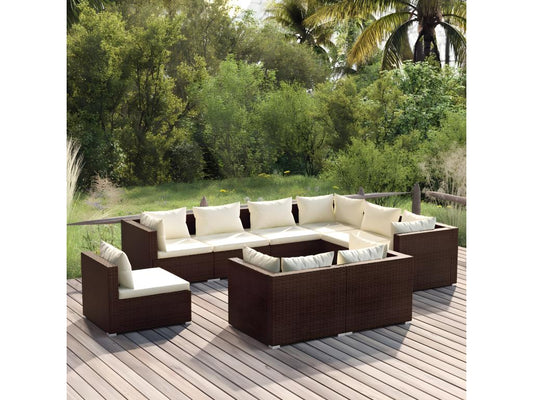 Ensemble de mobilier de jardin 9 pièces en résine tressée, marron