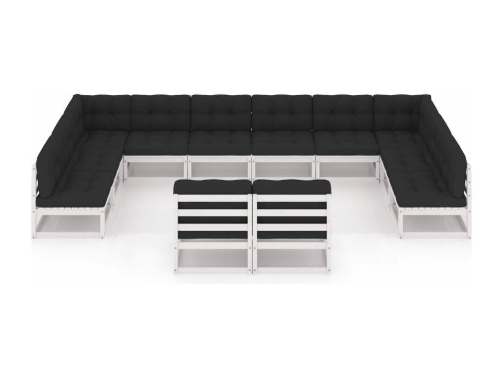 Ensemble de mobilier de jardin en pin blanc, 12 pièces