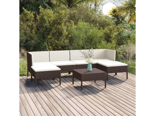 Ensemble de mobilier de jardin 7 pièces en résine tressée, marron