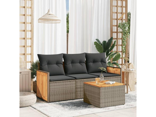 Ensemble de mobilier de jardin 4 pièces en résine tressée grise