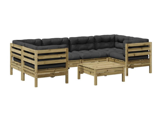 Ensemble de mobilier de jardin 7 pièces en pin, marron