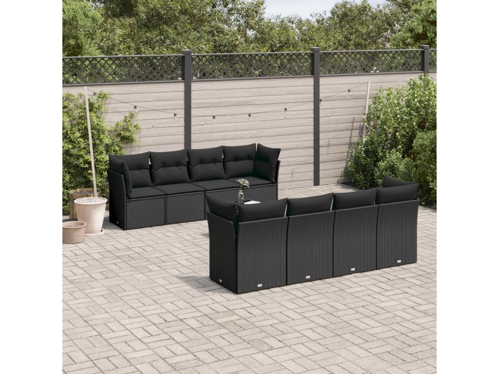 Ensemble de mobilier de jardin 9 pièces en résine tressée noire
