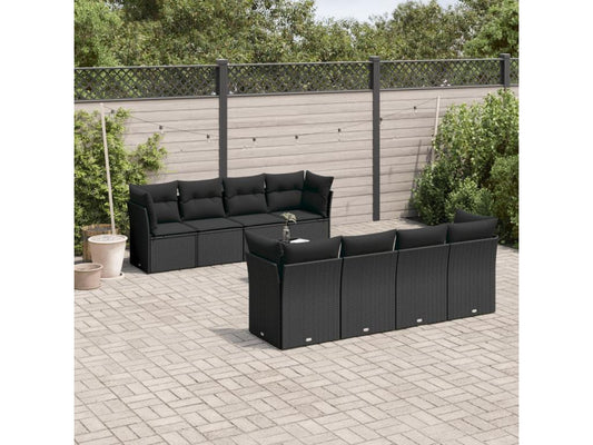 Ensemble de mobilier de jardin 9 pièces en résine tressée noire