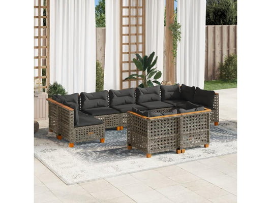 Ensemble de mobilier de jardin 9 pièces en résine tressée grise