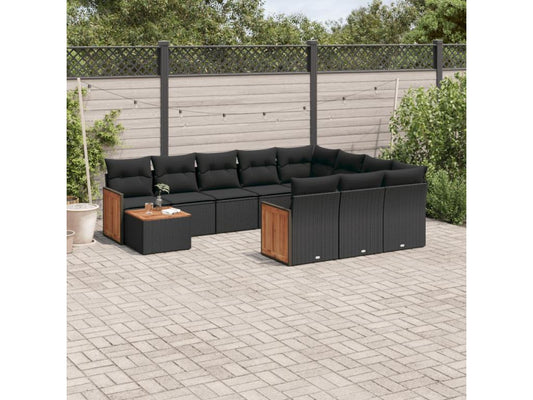 Ensemble de mobilier de jardin 11 pièces en résine tressée noire