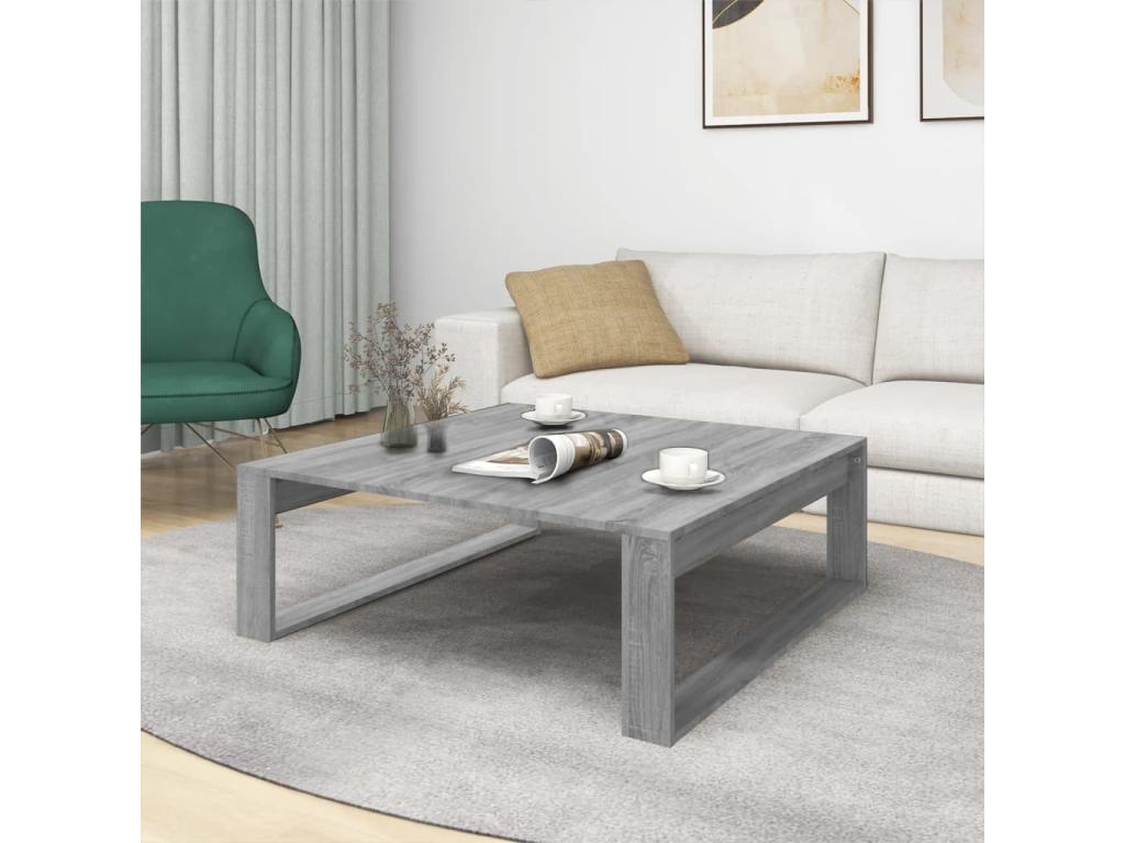 Table basse en bois composite, 100 x 100 x 35 cm, grise