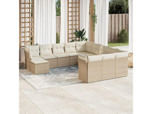 Ensemble de mobilier de jardin 12 pièces en résine tressée beige