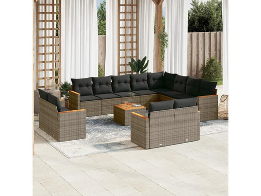 Ensemble de mobilier de jardin 13 pièces en résine tressée grise