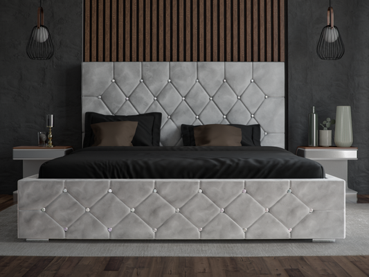 Cadre de lit en velours, 160 x 200 cm, gris