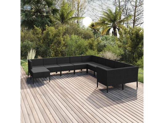 Ensemble de mobilier de jardin 11 pièces en résine tressée noire