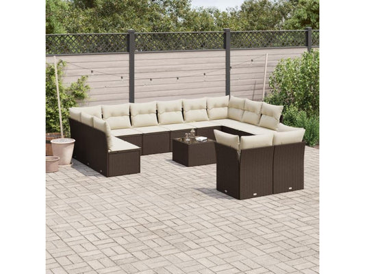 Ensemble de mobilier de jardin 13 pièces en résine tressée, marron