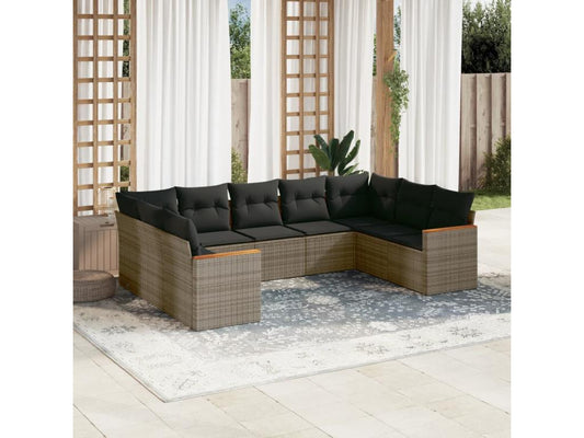 Ensemble de mobilier de jardin 9 pièces en résine tressée grise