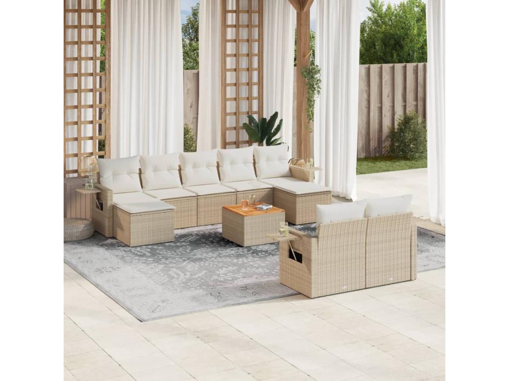 Ensemble de mobilier de jardin 10 pièces en résine tressée beige