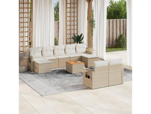 Ensemble de mobilier de jardin 10 pièces en résine tressée beige