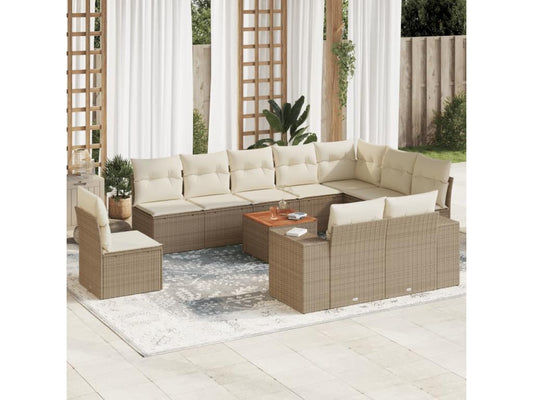 Ensemble de mobilier de jardin 11 pièces en résine tressée beige