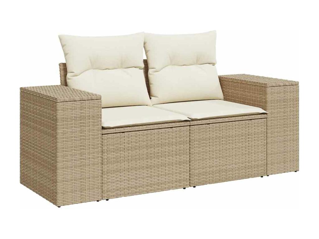 Ensemble de mobilier de jardin 7 pièces en résine tressée beige