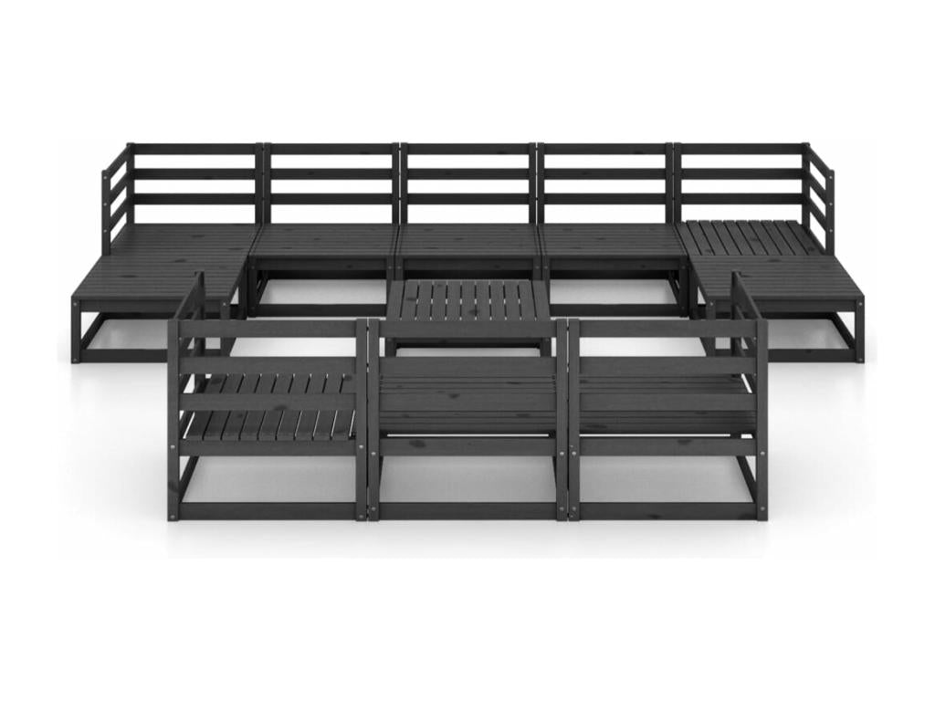 Ensemble de mobilier de jardin en pin noir, 11 pièces