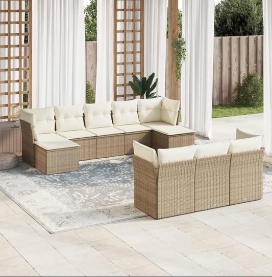 Ensemble de mobilier de jardin 10 pièces en résine tressée beige