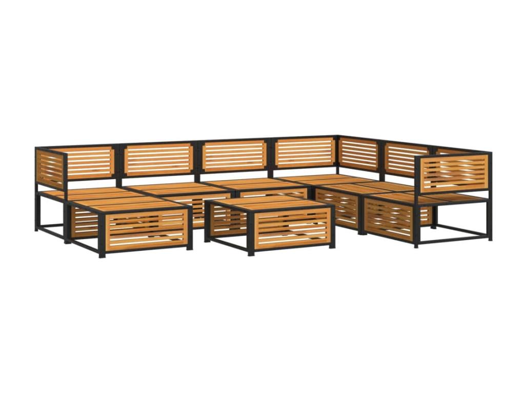 Ensemble de mobilier de jardin 8 pièces en bois massif, marron