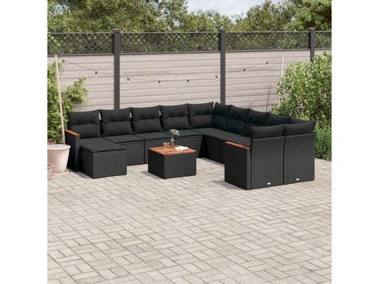 Ensemble de mobilier de jardin 12 pièces en résine tressée noire