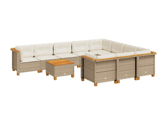 Ensemble de mobilier de jardin 11 pièces en résine tressée beige