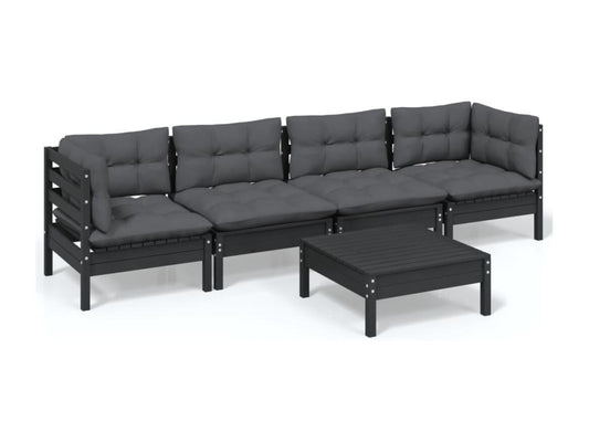 Ensemble de mobilier de jardin 5 pièces en pin noir