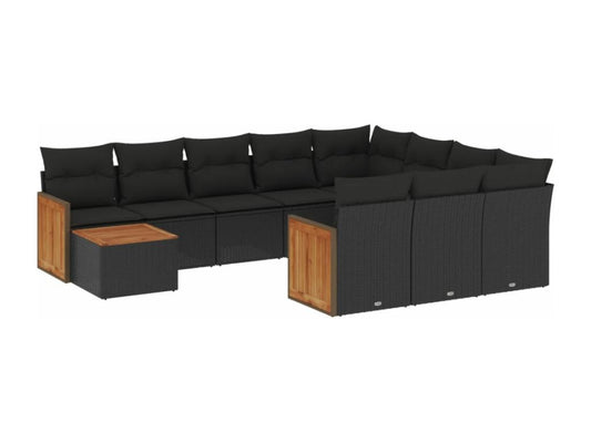 Ensemble de mobilier de jardin 11 pièces en résine tressée noire