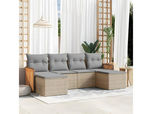 Ensemble de mobilier de jardin 6 pièces en résine tressée beige