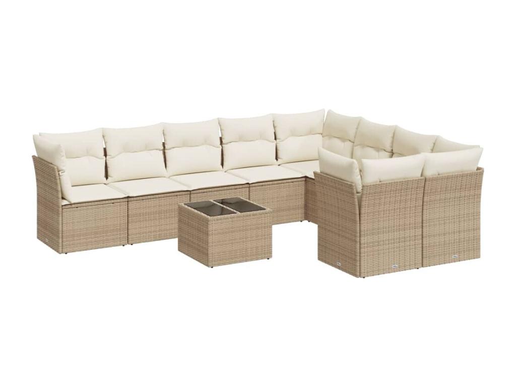Ensemble de mobilier de jardin 10 pièces en résine tressée beige