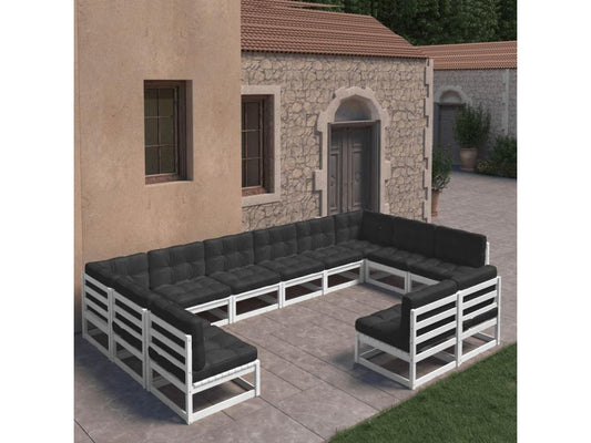 Ensemble de mobilier de jardin en pin blanc, 12 pièces