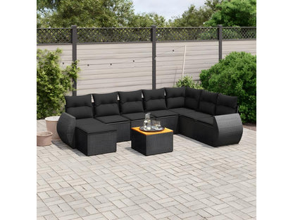 Ensemble de mobilier de jardin 9 pièces en résine tressée noire