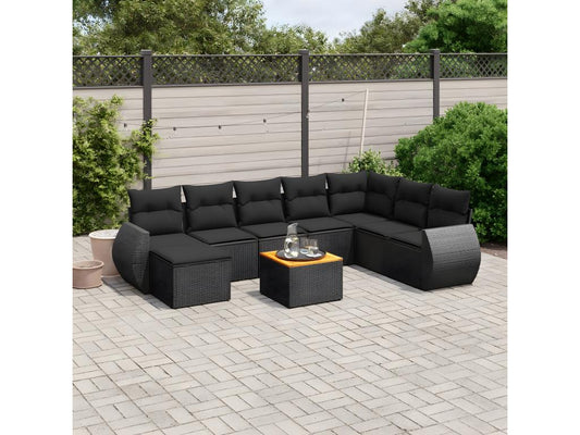 Ensemble de mobilier de jardin 9 pièces en résine tressée noire