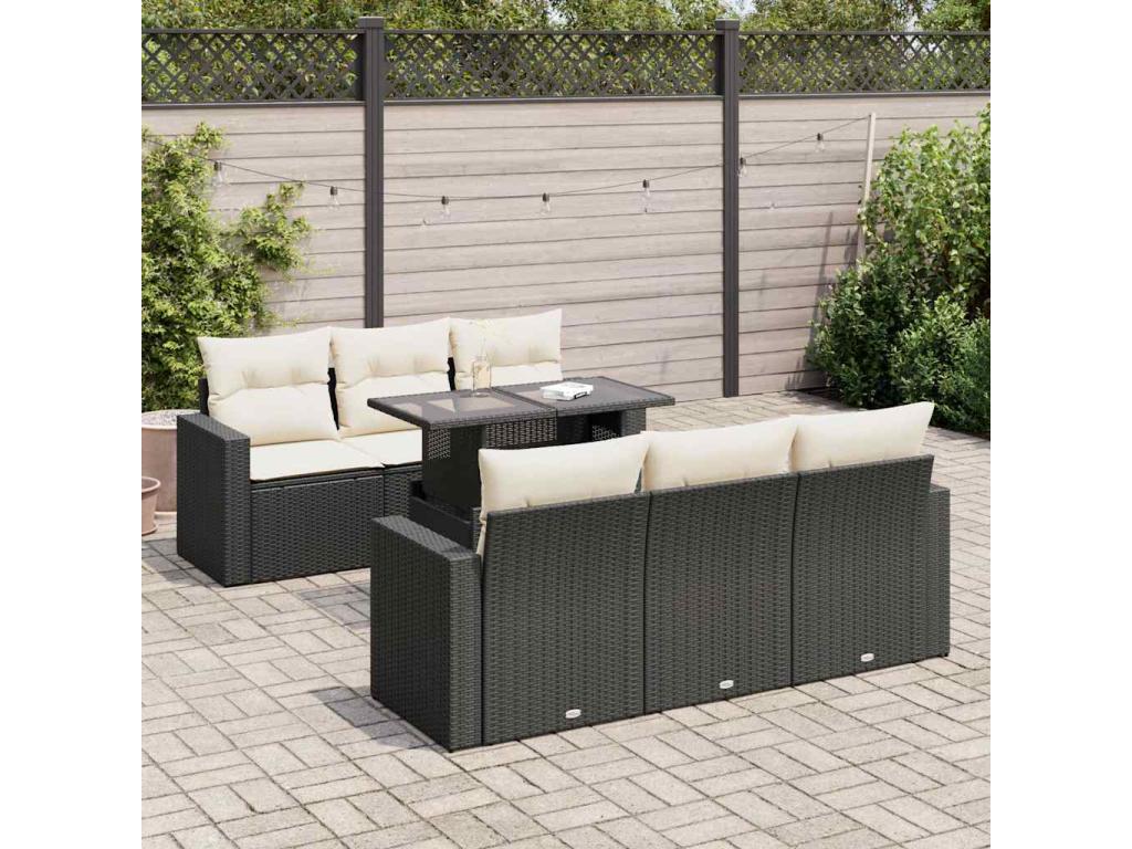Ensemble de mobilier de jardin 7 pièces en résine tressée noire
