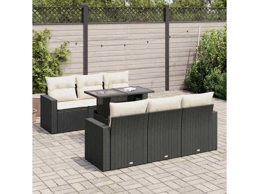 Ensemble de mobilier de jardin 7 pièces en résine tressée noire