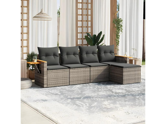 Ensemble de mobilier de jardin 5 pièces en résine tressée grise