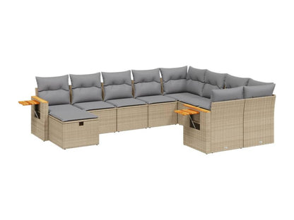 Ensemble de mobilier de jardin 10 pièces en résine tressée beige