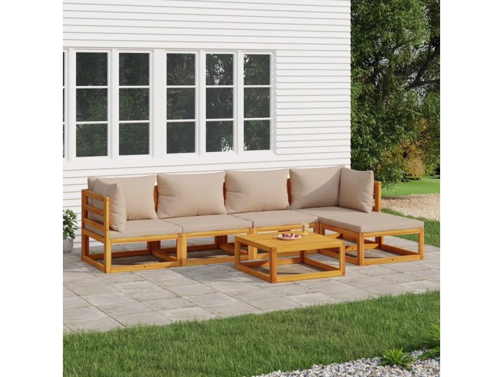 Ensemble de mobilier de jardin 6 pièces en bois massif, marron