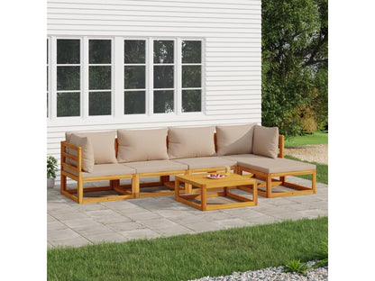 Ensemble de mobilier de jardin 6 pièces en bois massif, marron