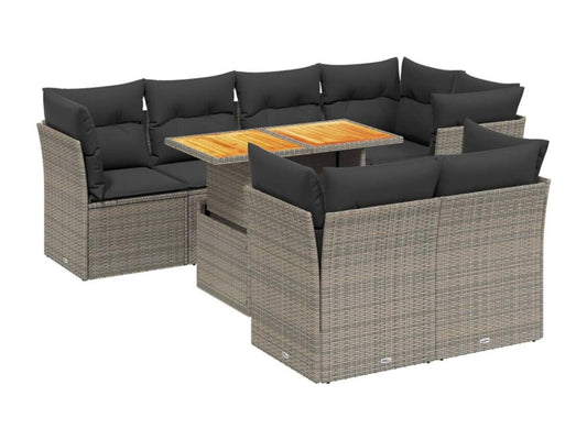 Ensemble de mobilier de jardin 8 pièces en résine tressée grise