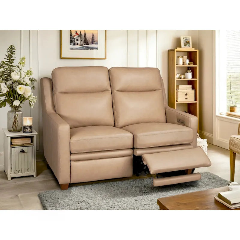 Canapé inclinable en cuir véritable 56 pouces, à trois moteurs, inclinable sans encombrement, avec ports USB et USB-C