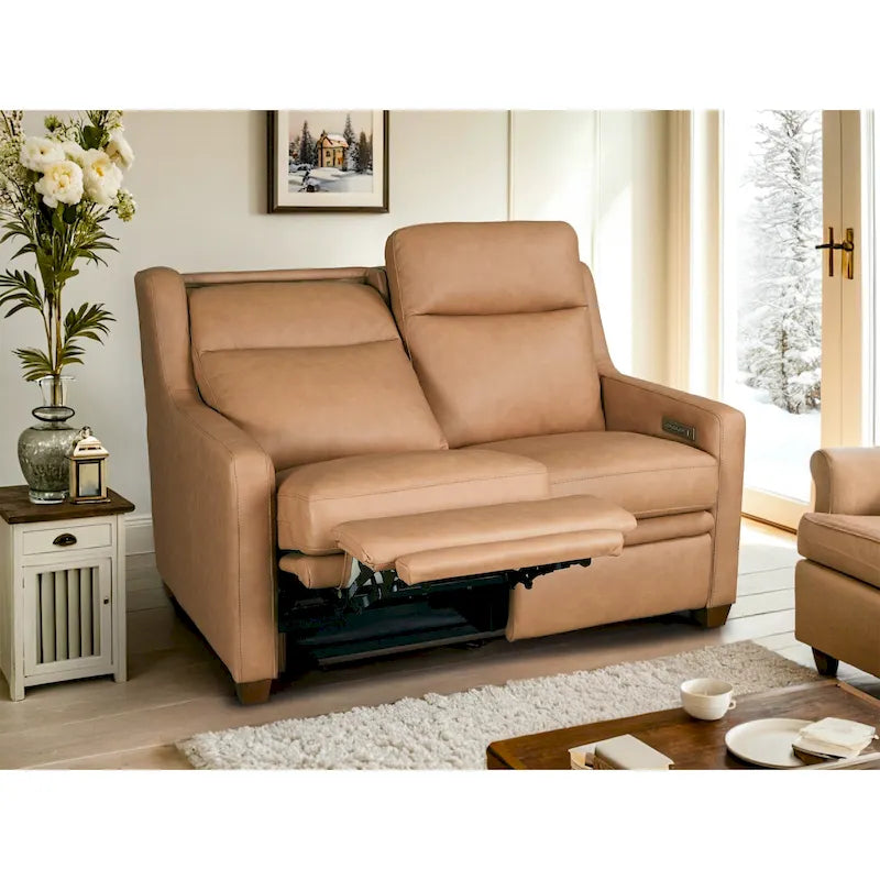 Canapé inclinable en cuir véritable 56 pouces, à trois moteurs, inclinable sans encombrement, avec ports USB et USB-C