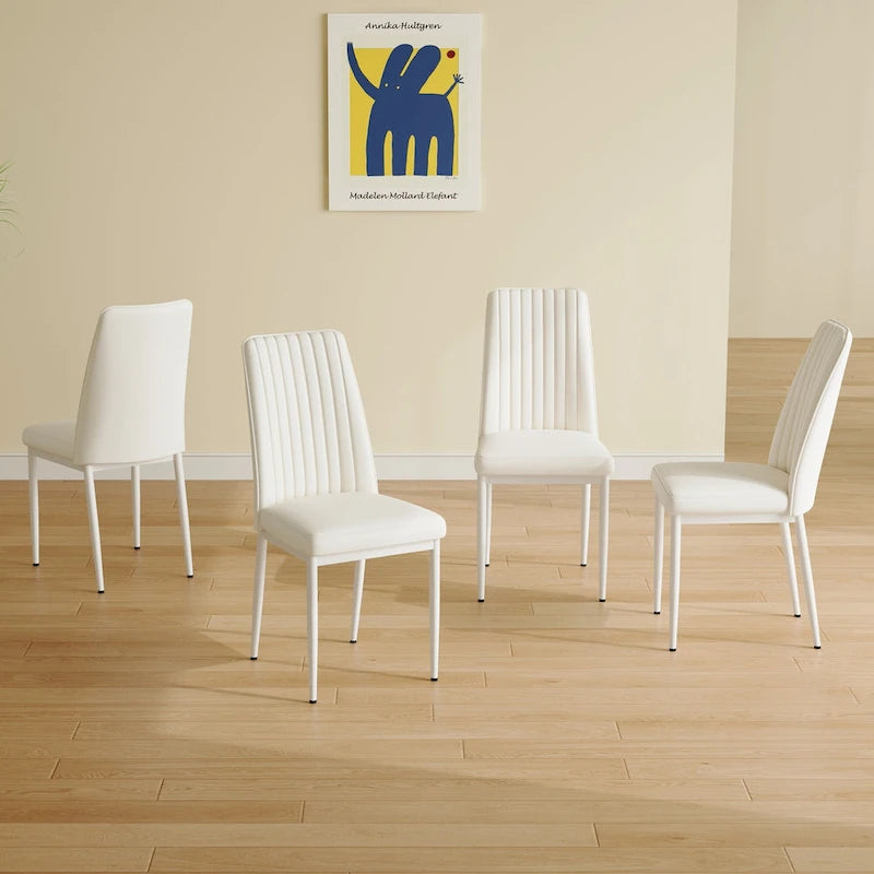 Modern Dining Chair Set of 4 Leather Upholstered Dining Chair with Vertical Striped Backrest Kitchen Chair with Metal Legs