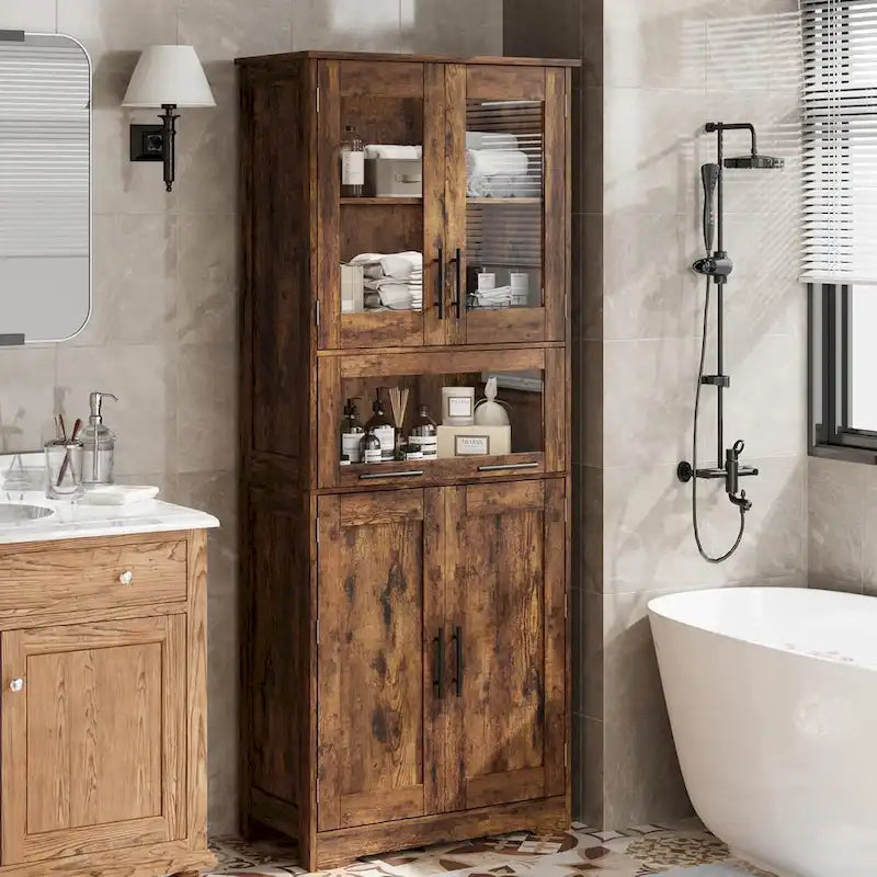 Tall Bathroom Cabinet, Linen Storage Cabinet with Doors and Adjustable Shelves and Drawer