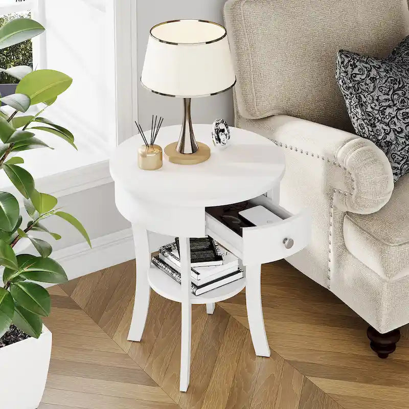 Table d'appoint ronde à 2 niveaux Costway pour canapé, salon