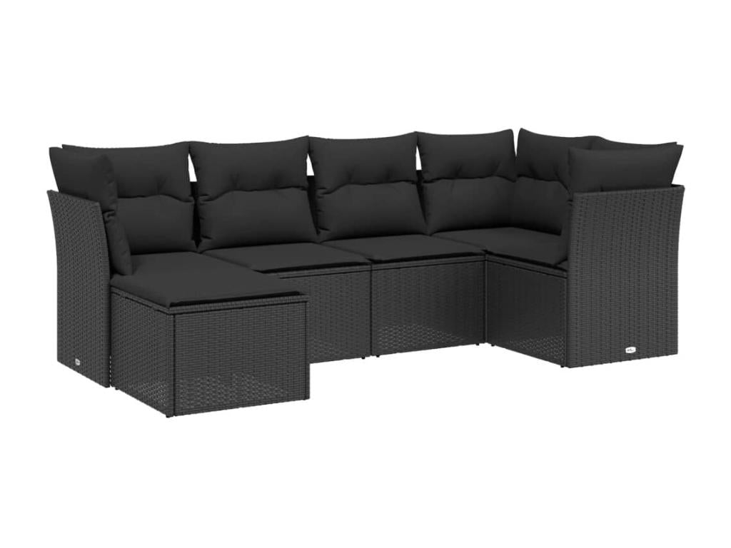 Ensemble de mobilier de jardin 6 pièces en résine tressée noire