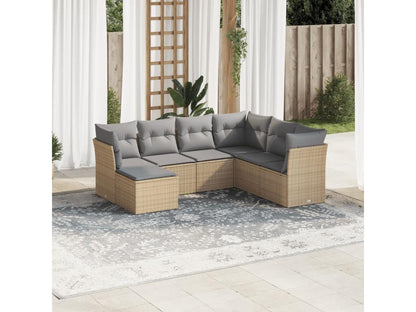 Ensemble de mobilier de jardin 7 pièces en résine tressée beige