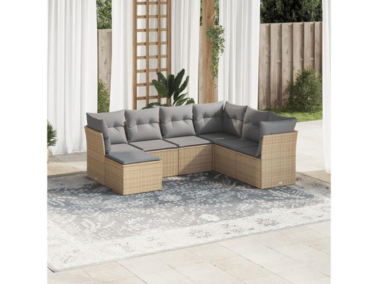 Ensemble de mobilier de jardin 7 pièces en résine tressée beige