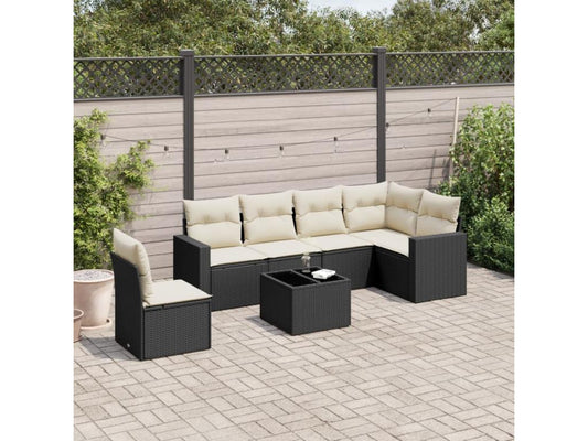 Ensemble de mobilier de jardin 7 pièces en résine tressée noire