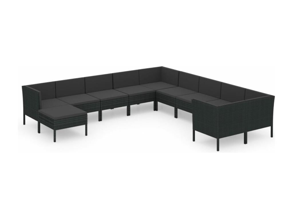 Ensemble de mobilier de jardin 11 pièces en résine tressée noire