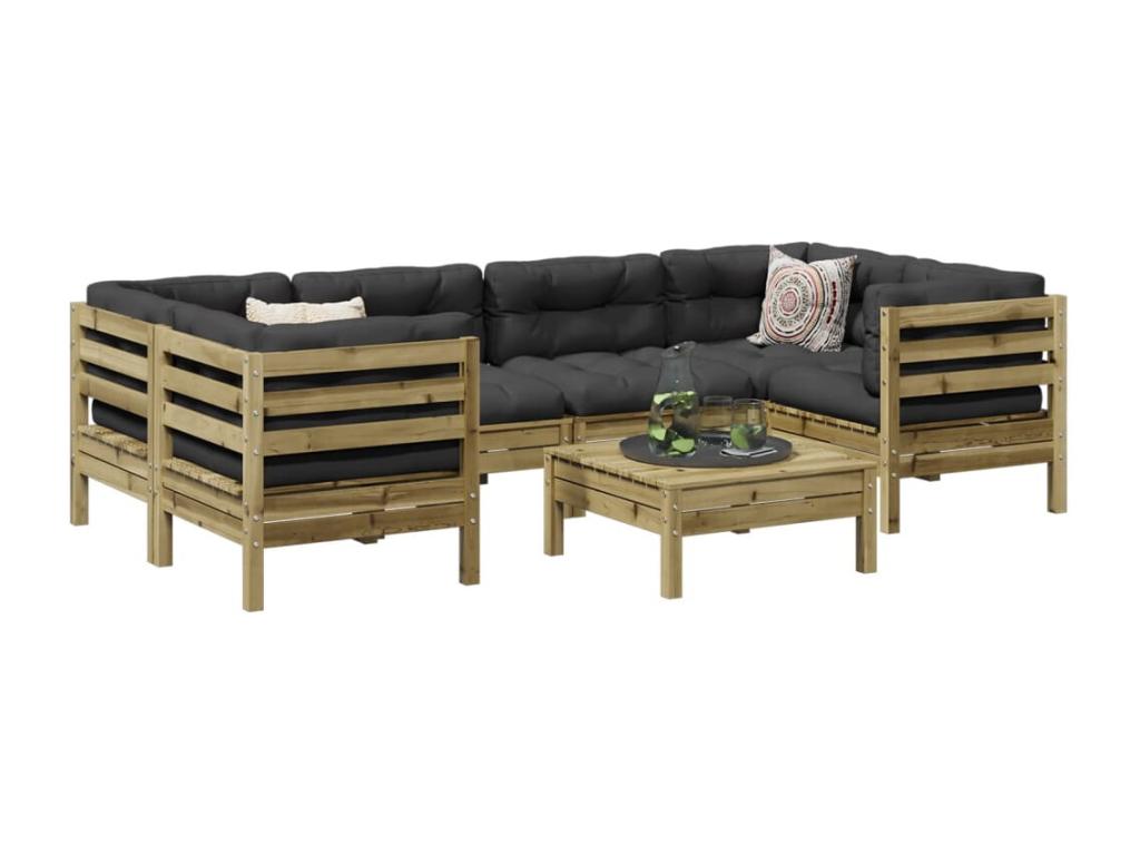 Ensemble de mobilier de jardin 7 pièces en pin, marron